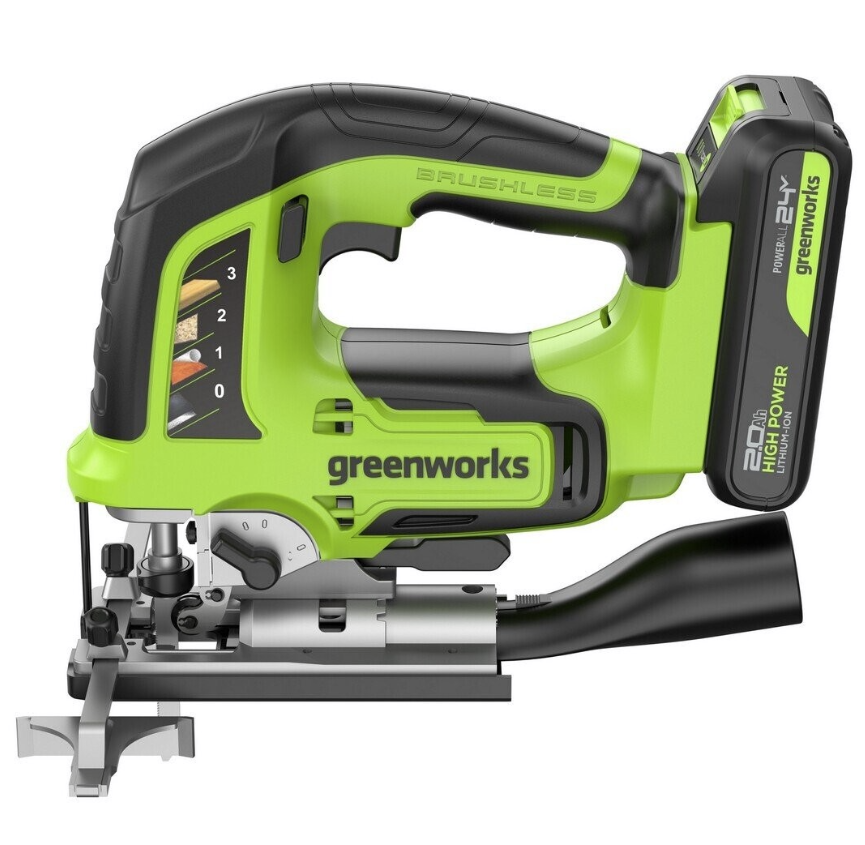 Аккумуляторный лобзик Greenworks GD24JS120 24В (1х2,0 Ач) 3601407CUA – фото №1 Аккумуляторный лобзик Greenworks GD24JS120 24В (1х2,0 Ач) 3601407CUA – №1