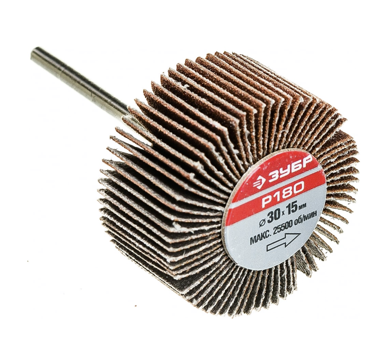 Диск шлифовальный лепестковый Зубр 30х15х6 мм Р180 на шпильке – №1