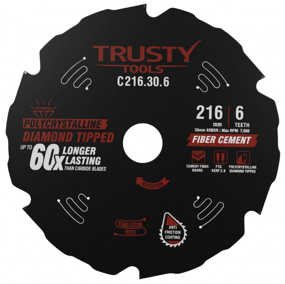 Диск пильный Trusty-Tools 216x30 мм 6T по фиброцементу – №1