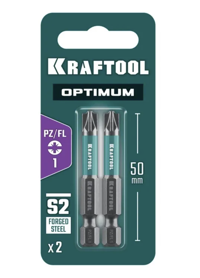 Бита Kraftool Optimum PZ/FL1х50 мм (2 шт) – фото №1 Бита Kraftool Optimum PZ/FL1х50 мм (2 шт) – №1