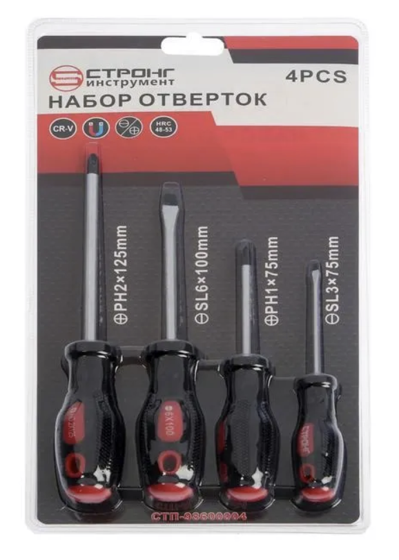Набор отверток Strong PH1, PH2, SL3, SL6 (4 шт) – фото №1 Набор отверток Strong PH1, PH2, SL3, SL6 (4 шт) – №1