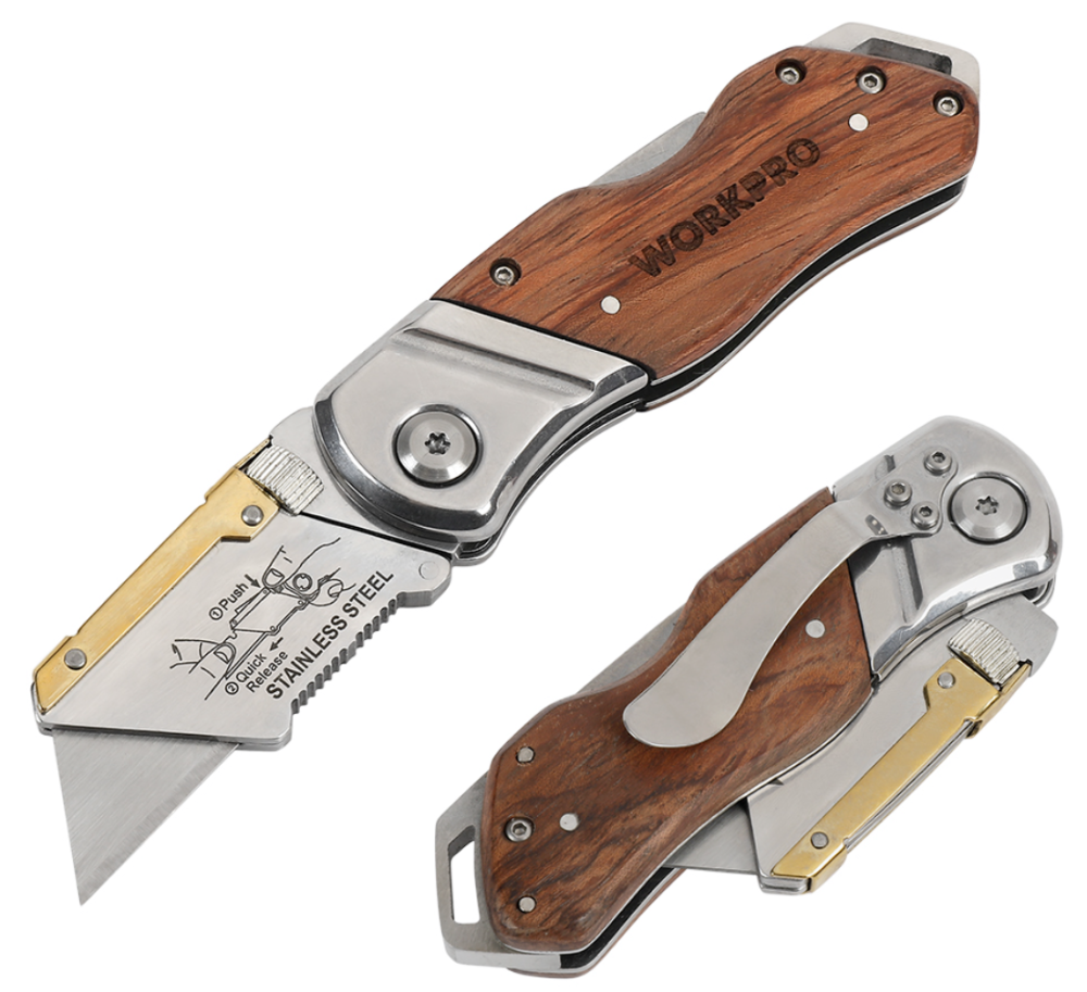 Нож складной WORKPRO с деревянной рукояткой + 11 лезвий (WP211014) – №1