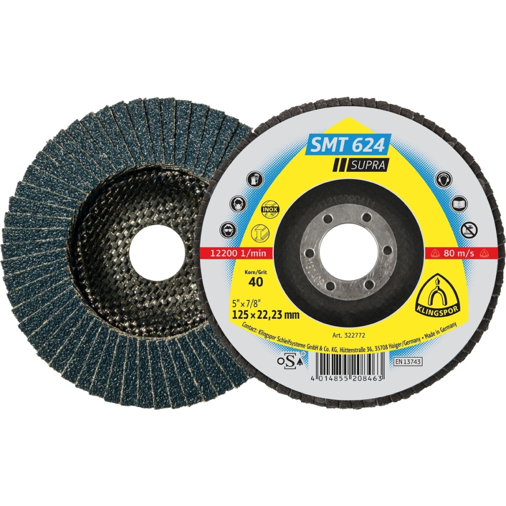Диск лепестковый Klingspor SMT624 125х22,23 P40 ZK – фото №1 Диск лепестковый Klingspor SMT624 125х22,23 P40 ZK – №1