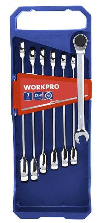 Набор ключей комбинированных трещоточных WORKPRO (7 шт) (WP202511) – фото №1 Набор ключей комбинированных трещоточных WORKPRO (7 шт) (WP202511) – №1