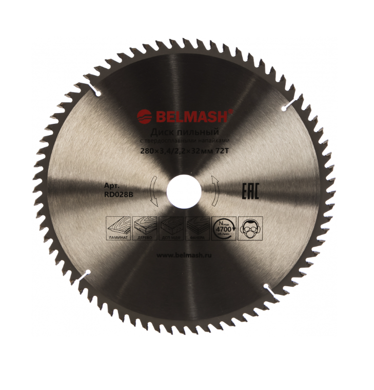 Диск пильный Белмаш 280х3,4/2.2х32 мм 72Т – №1