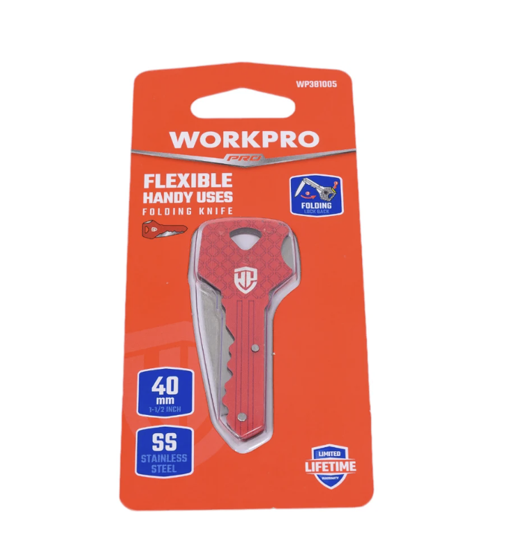Нож складной WORKPRO "ключ-брелок" красный (WP381005) – фото №1 Нож складной WORKPRO "ключ-брелок" красный (WP381005) – №1