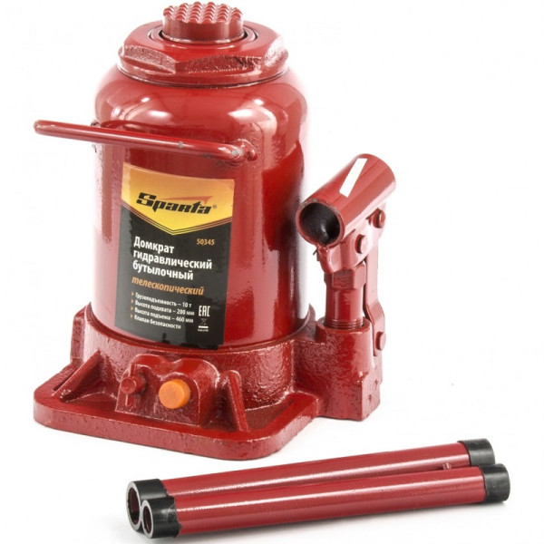 Домкрат гидравлический бутылочный телескопический Sparta, 10 т – №1