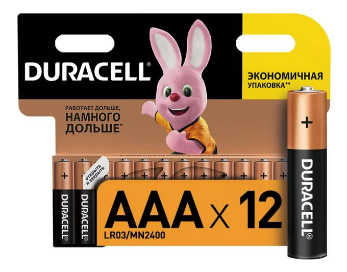 Батарейки Duracell Basic AAA LR03 CN алкалиновые (12 шт) – №1