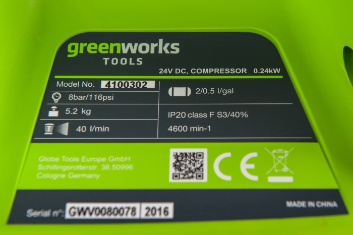 Аккумуляторный компрессор Greenworks G24AC 24В – №5
