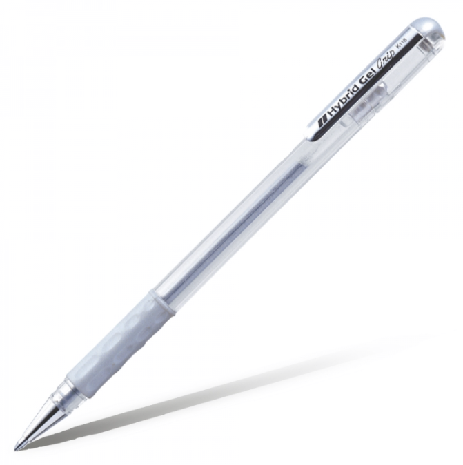 Ручка гелевая Pentel Hybrid Gel Grip 0,8 мм, серебристая – №1