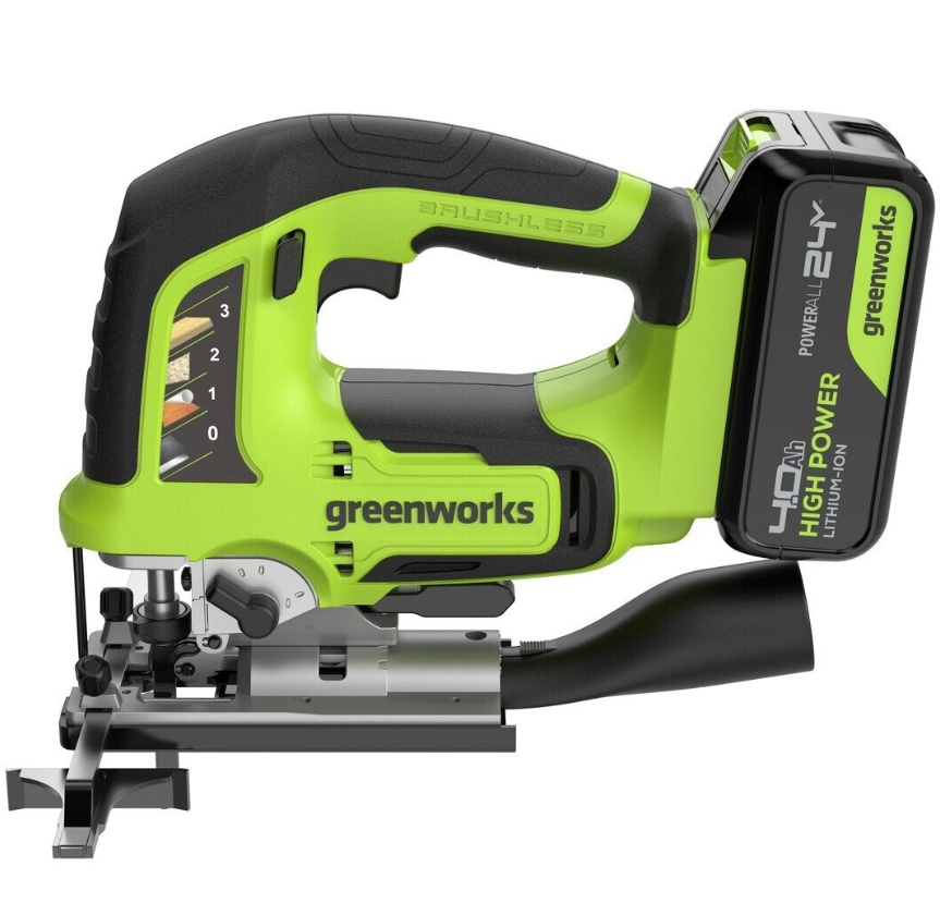 Аккумуляторный лобзик Greenworks GD24JS120 (1х4,0 Ач) 3601407CUB – фото №1 Аккумуляторный лобзик Greenworks GD24JS120 (1х4,0 Ач) 3601407CUB – №1