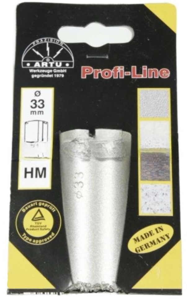 Коронка твердосплавная Artu Profi-Line HM 33 мм по керамике – фото №1 Коронка твердосплавная Artu Profi-Line HM 33 мм по керамике – №1