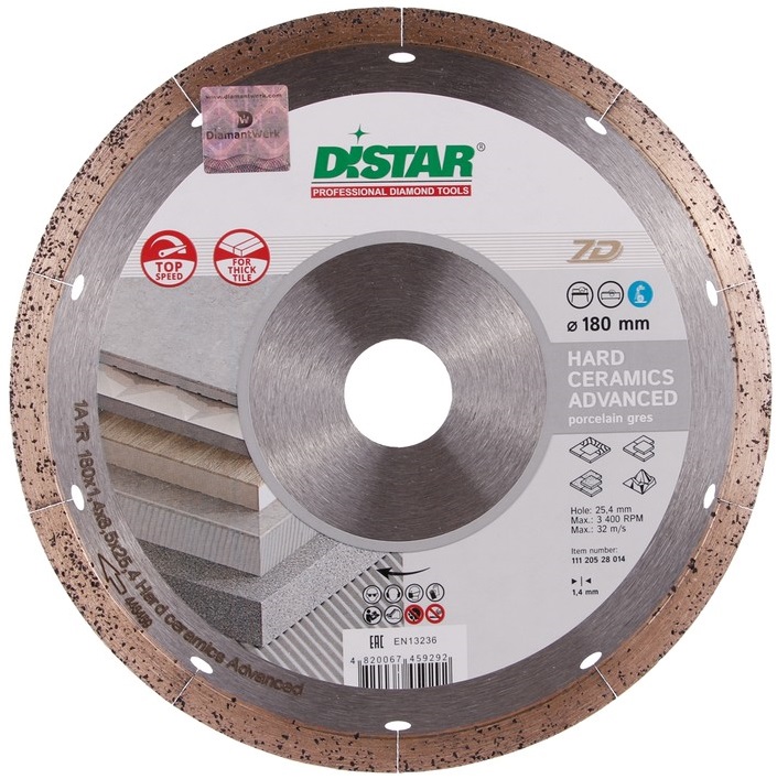 Диск алмазный Distar Hard Ceramics Advanced 180х25,4 мм – фото №1 Диск алмазный Distar Hard Ceramics Advanced 180х25,4 мм – №1
