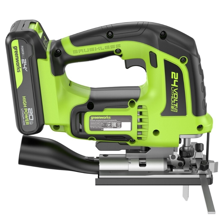 Аккумуляторный лобзик Greenworks GD24JS120 24В (1х2,0 Ач) 3601407CUA – фото №2 Аккумуляторный лобзик Greenworks GD24JS120 24В (1х2,0 Ач) 3601407CUA – №2