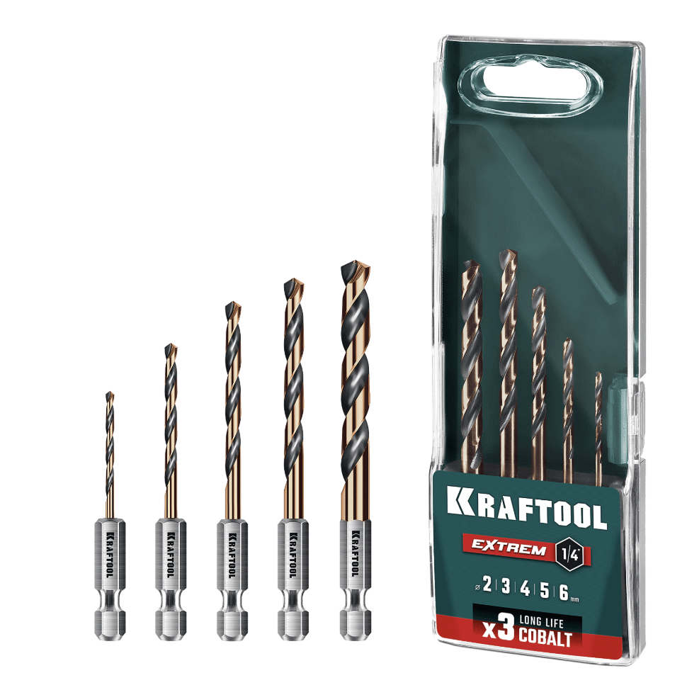 Набор сверл по металлу Kraftool НЕХ-1/4" (5 шт) – №1