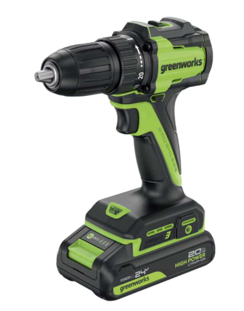 Аккумуляторная дрель-шуруповерт Greenworks DD345 (1х2,0 Ач) 3708307CUA – фото №1 Аккумуляторная дрель-шуруповерт Greenworks DD345 (1х2,0 Ач) 3708307CUA – №1