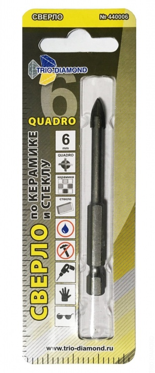 Сверло по керамике и стеклу Trio Diamond Quadro 6 мм – фото №1 Сверло по керамике и стеклу Trio Diamond Quadro 6 мм – №1