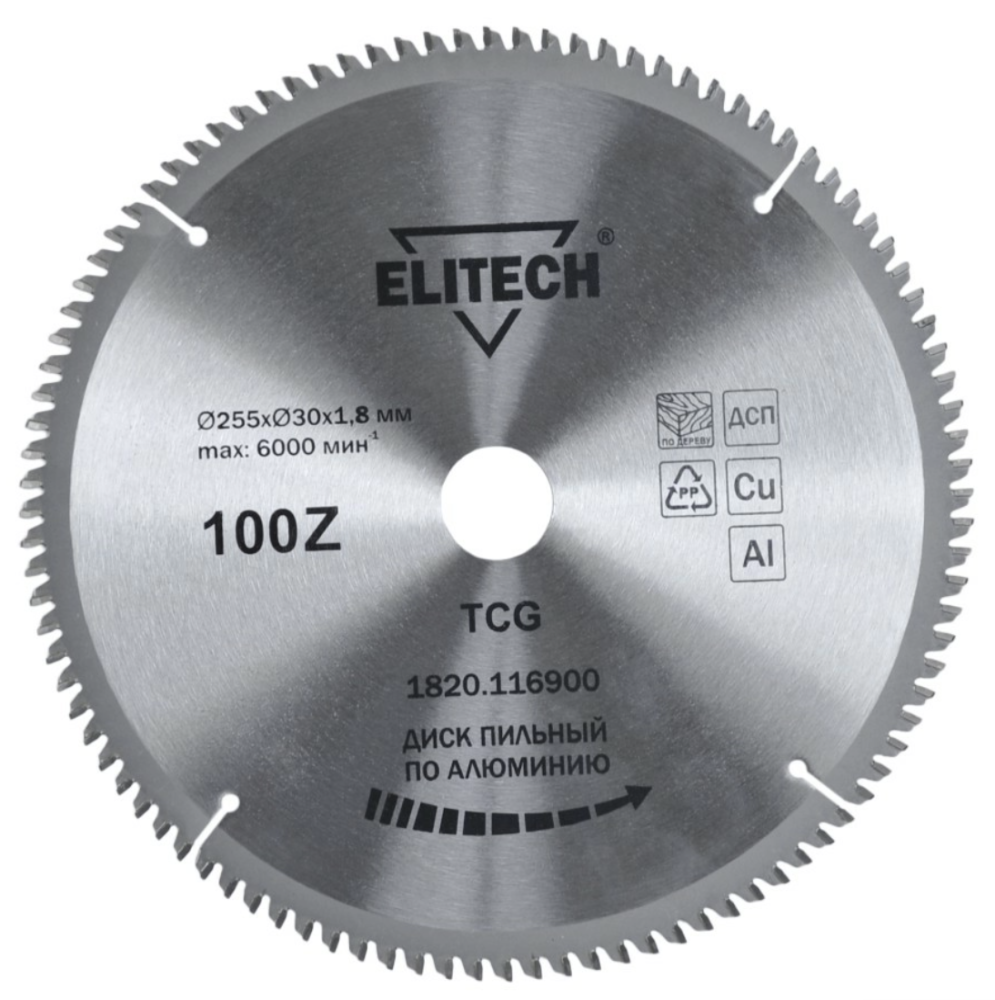 Диск пильный Elitech 255x1,8х30 мм 100T по алюминию – №1