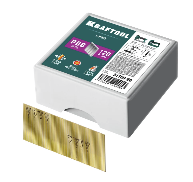 Шпильки для нейлера Kraftool тип 23GA (P0.6) 20 мм (10000 шт) (31786-20) – №1