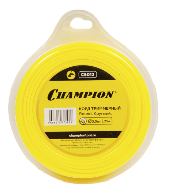 Леска для триммера Champion Round 3,0 мм/25 м круглая – №1