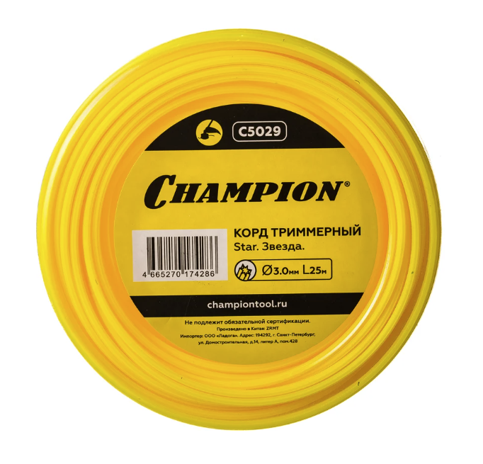 Леска для триммера Champion Star 3,0 мм/25 м звезда – фото №1 Леска для триммера Champion Star 3,0 мм/25 м звезда – №1